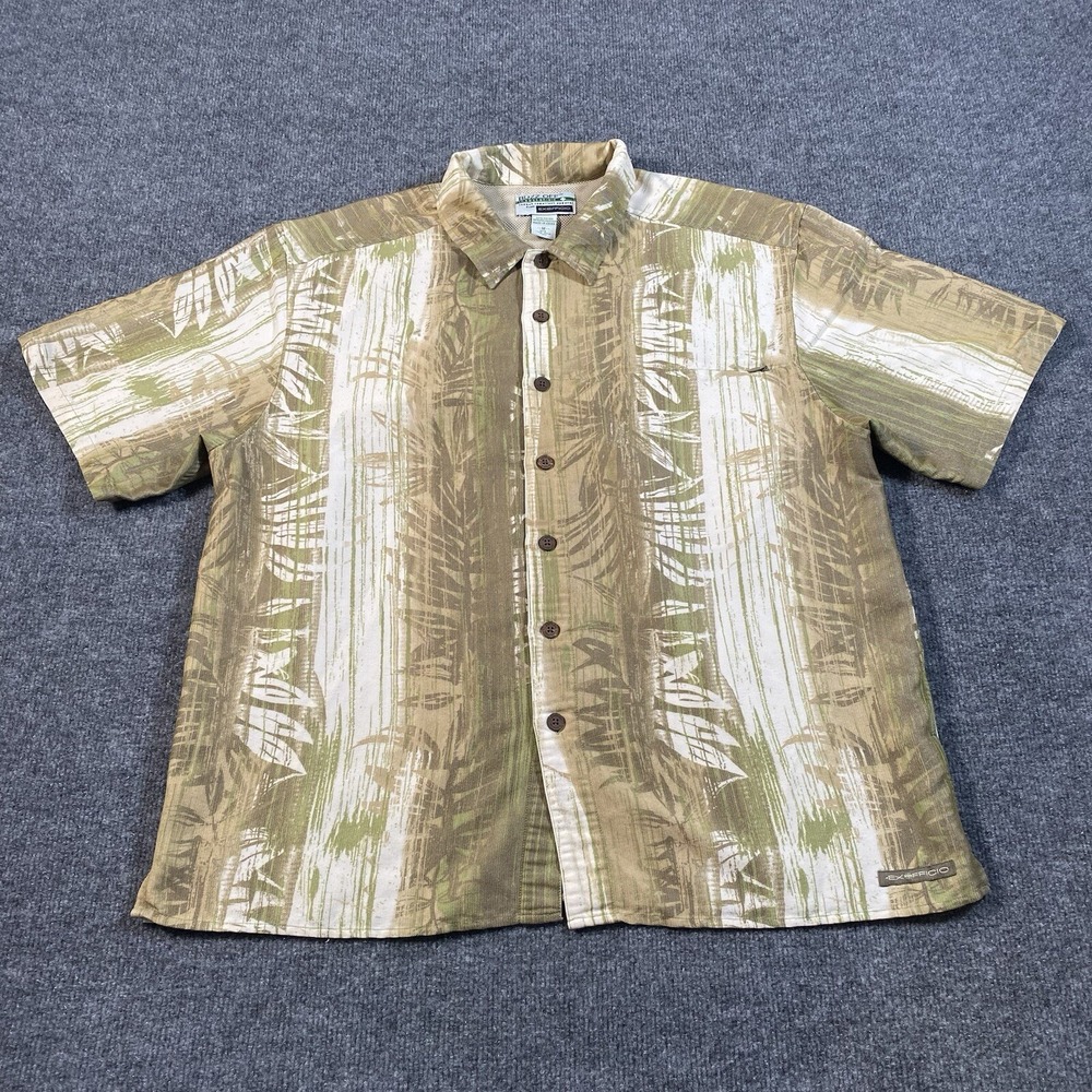 ExOfficio BUZZ OFF Mens M Insect Shield Floral Fern Hawaiian Short Sleeve Shirt